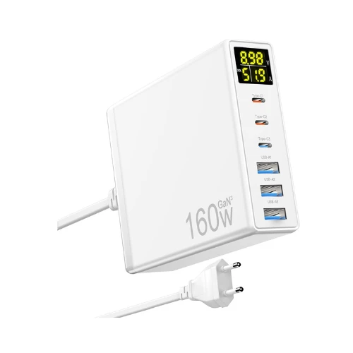 Chargeur USB-C, chargeur rapide GaN 6 ports 160 W avec écran LED