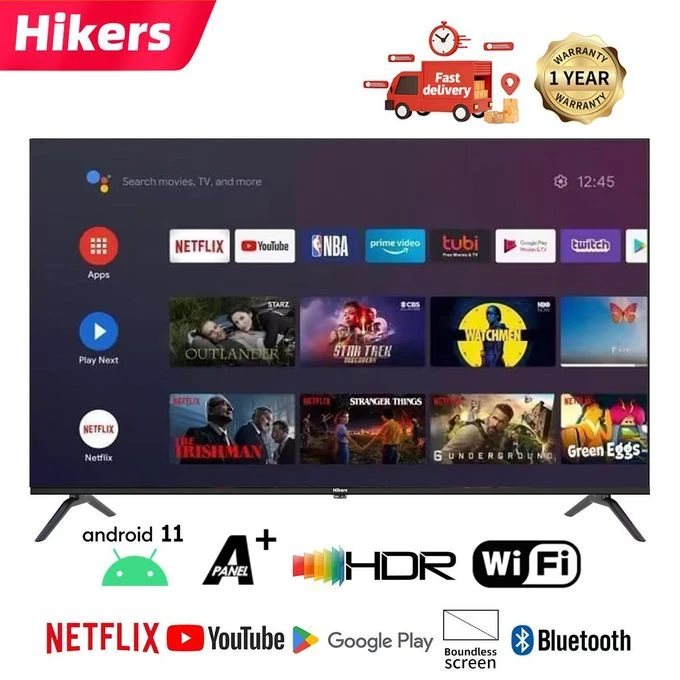 Téléviseur LED Android Hikers - Modèle intelligent 32 pouces, compatible avec les signaux numériques - Full HD 1080p - Garantie de 12 mois